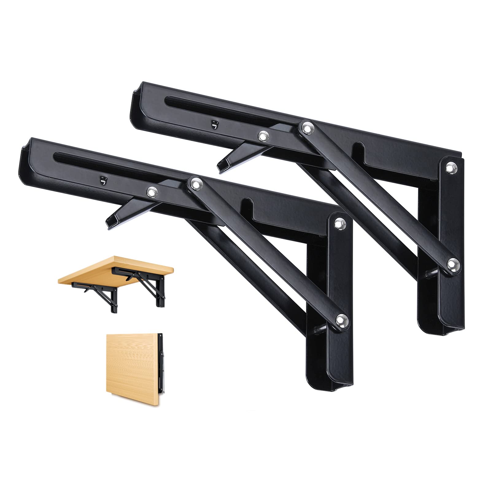 Ozzagar Folding Shelf Brackets 20 Inch, 2pcs Heavy Duty Shelves Bracket Stainless Steel Wall Foldable Shelf Bracket for Table Tops Folding Table Wall Table, Space-Saving, Load Capacity: 100kg / 220lb