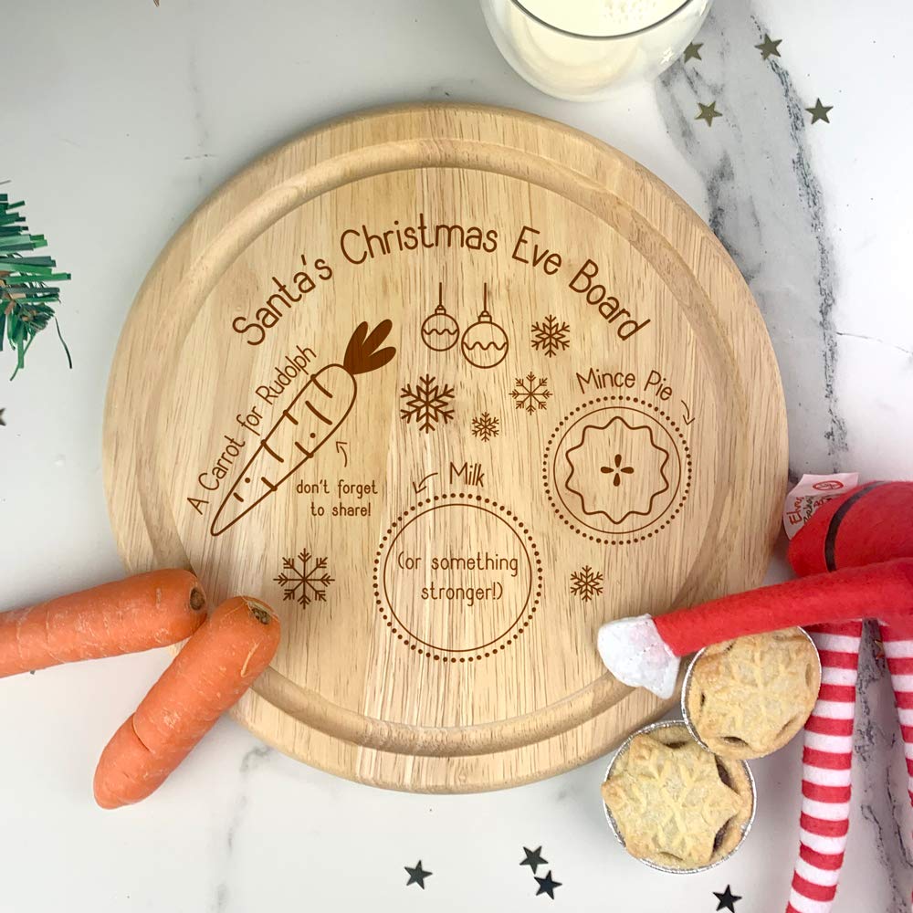 eBuyGB Snack Tray Santa's Christmas Eve Board, Mince Pie for Father Xmas, Carrot for Rudolph Reindeer, Wooden Treat Plate, Wood