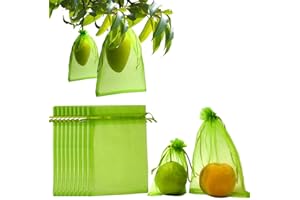 Miuezuth 50PCS Fruit Protection Netting Bags for Fruit Trees, 16x11 Inch Garden Mesh Barrier Bags to Protect Plants from Pest Birds Squirrels, Fruit Cover Mesh Bag with Drawstring, Reusable, Green