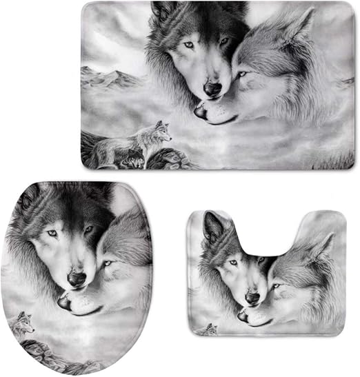 Amazon Com Showudesigns Absorbent Bathroom Mats And Rugs Sets 3 Piece Wolf Print Anti Skid Rubber Bath Carpet U Contour Rug Toilet Lid Cover Washable Home Kitchen