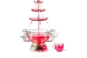 Clear Party Fountain with LED Lights 3-Tier Beverage Fountain Machine Includes 5 Reusable Cups for Wine Cocktails at Weddings