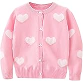 Girl's Cardigan Long Sleeve Winter Heart Colorful Rainbow Button Up Knit Sweater Coat for Kids Girl 2-7 Years