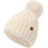 DS DADOU&amp;XIAOSHAN Winter Hats for Women, Fleece Lined Beanie with Pom Pom, Girls Womens Knit Hat Beanies Toboggan