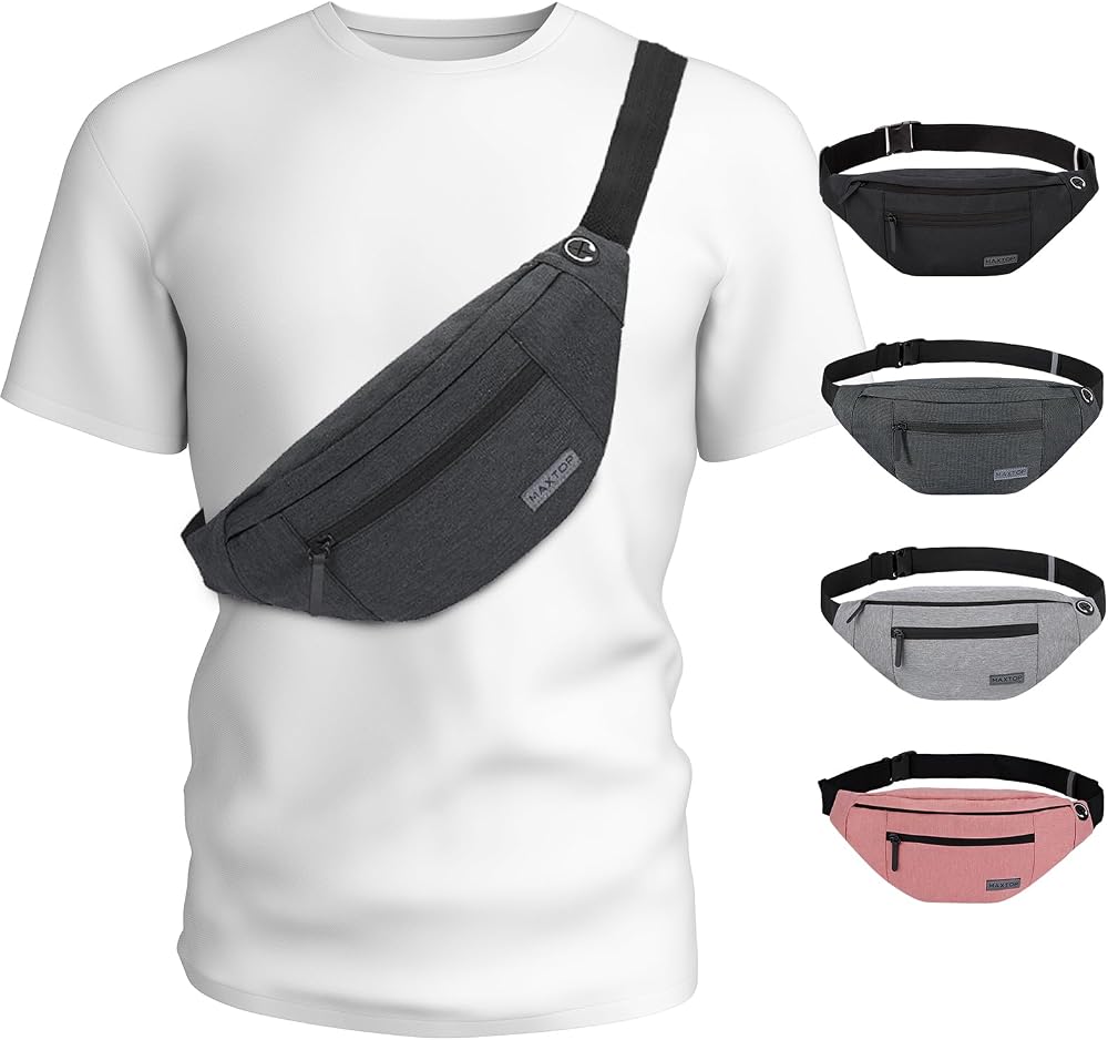 MAXTOP Large Bumbag Waist Fanny Pack Running Belt Unisex with Headphone Port