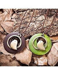 Coostuff - Collar largo vintage hecho a mano con colgante de pájaro de madera, color marrón, aleación, B07CQYSCFX_US