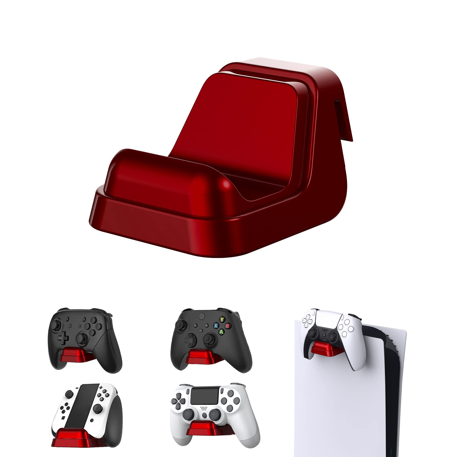 PlayVital Universal Game Controller Wall Mount for ps5 & Headset, Wall Stand for Xbox Series Controller, Wall Holder for Nintendo Switch Pro, Dedicated Console Hanger Mode for ps5 - Scarlet Red