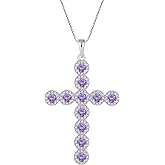 YIFSIY 925 Sterling Silver Cross Pendant Necklaces Round cut Gemstone Birthstone Necklace Religious Jewelry for Women & Men