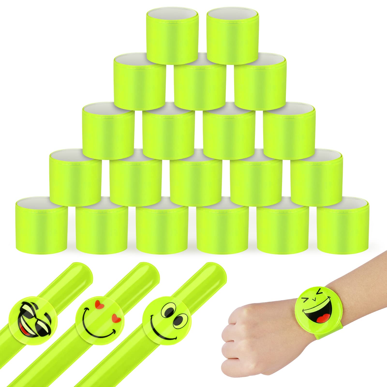 OSDUE 20 PCS Emoji Reflector Strips, Safety Reflective Wristbands, Highly Reflective Wearable Wrist, Reflective Running Gear, Reflective Bands for Walking, Night Sports and Dog Walking