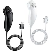 Nunchuck Controller, 2 Pack Nunchuck Controller Replacement for wii Nunchuck Controller Joystick Gamepad, Compatible with Nintendo Wii & Wii U Console (Black+White)