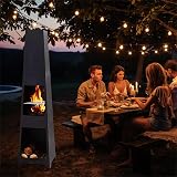 Trueshopping 150cm Metal Chiminea Fire Pit with Grill & Log Storage view 6