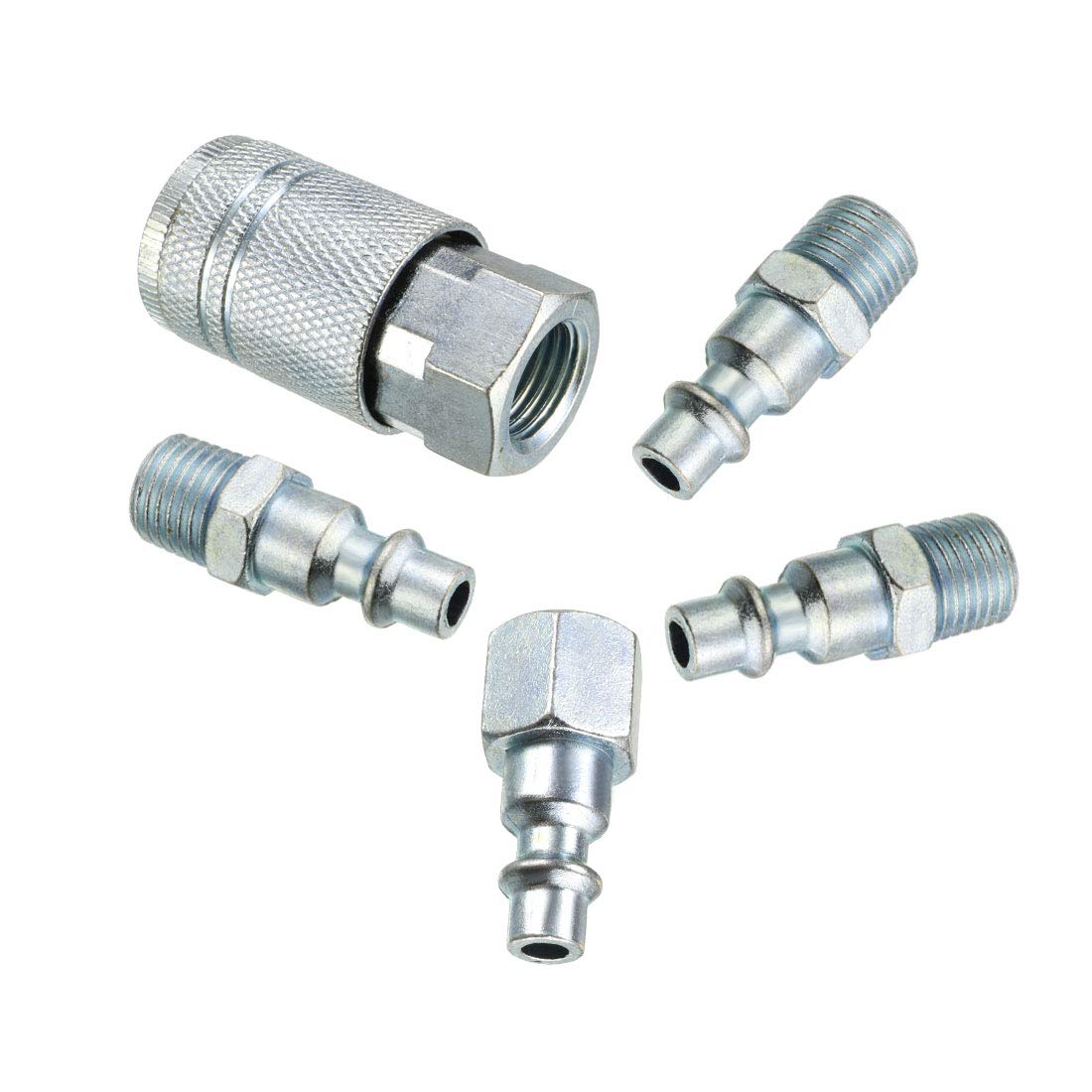 sourcing map High-Flow Plug Assortment, Quick Coupler Plug Air Hose Fitting Quick-Connect Fitting, 1/4" NPT 5pcs