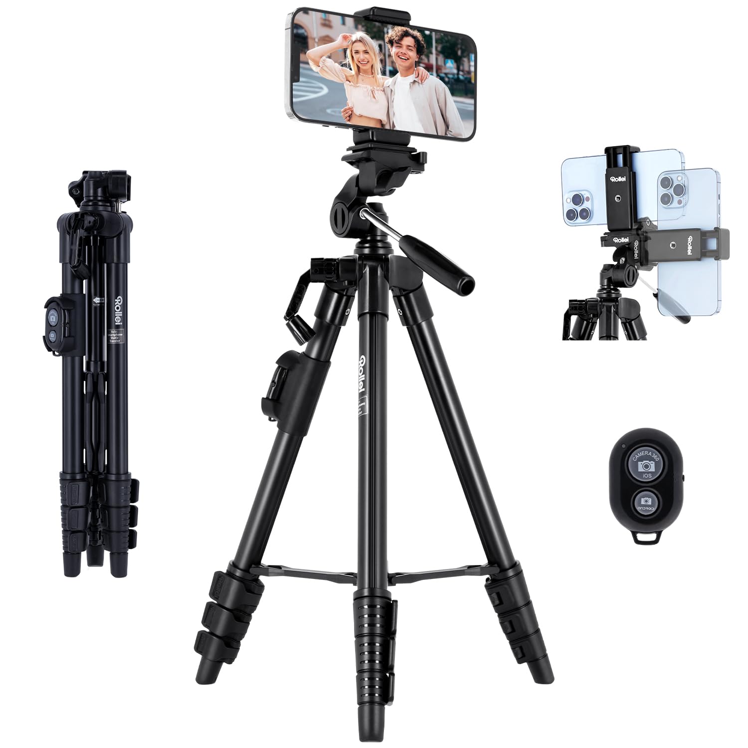 Rollei Smartphone Tripod Traveler I Ultra-light - Up to 2kg Payload, Incl. Tripod Head, Bluetooth Remote Release - Black