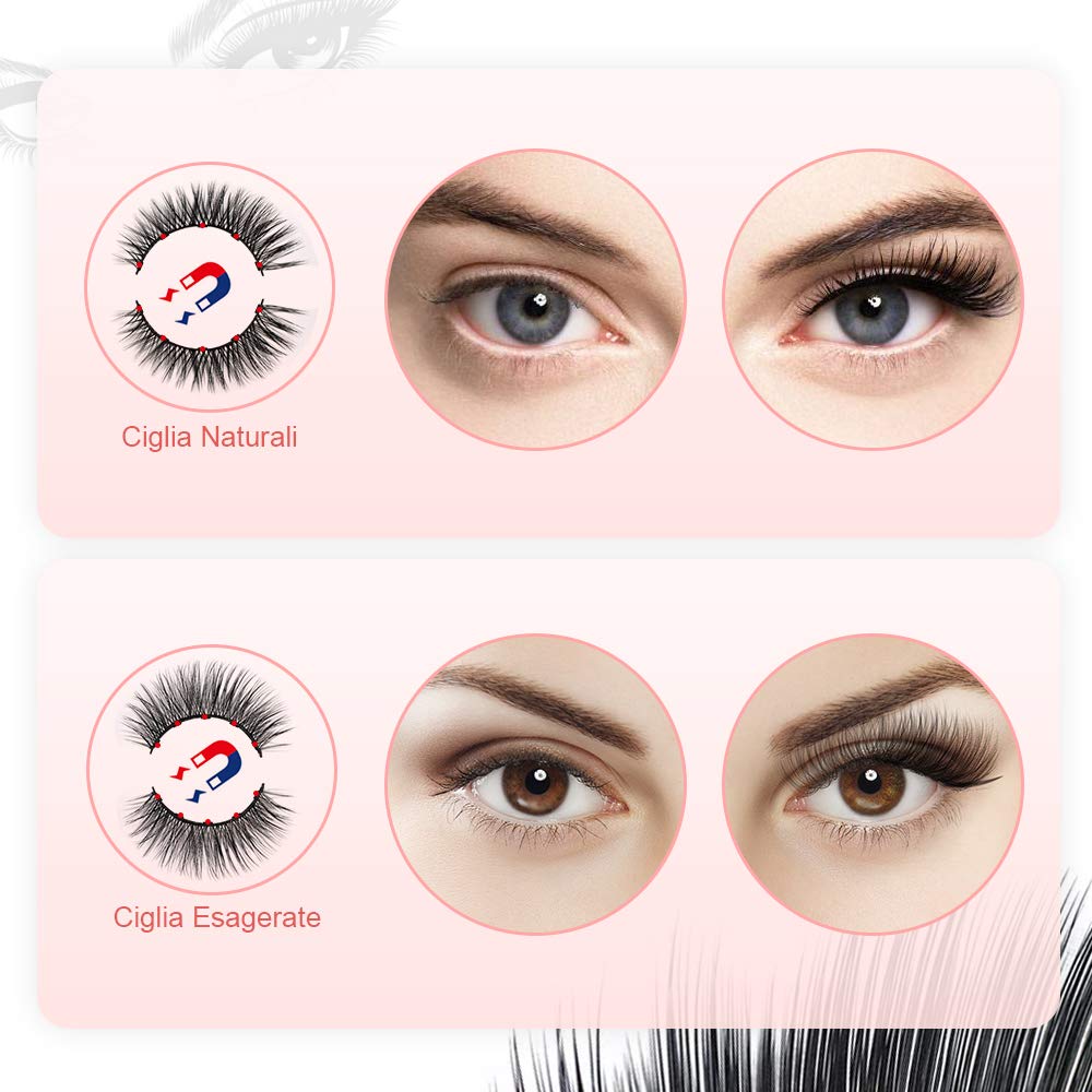 Ciglia Magnetiche, eroaddict Ciglia finte 3D naturali con 5 eyeliner magnetici Kit di pinzette esagerate impermeabili per ciglia finte, Nessuna colla necessaria riutilizzabile （2 paia）