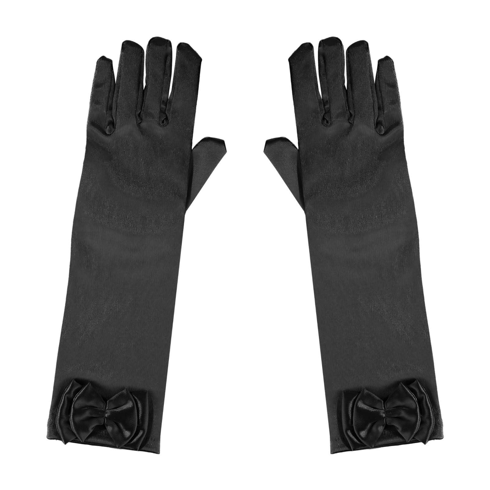 Photo 1 of Mikovivi Girls Princess Long Gloves with Bow Ties - Satin Long Gloves for Girls & Women - Birthday Party, Wedding, Holiday Costume (Black)