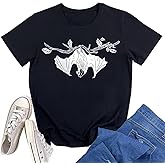 Funny Graphic T Shirt for Women Cute Skull Bat Printed Short Sleeve Vintage Inspired Tee Tops