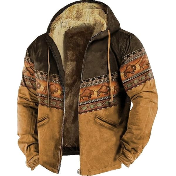 Glkaend Men's Cotton Winter Western Aztec Winte Jacket Fleece