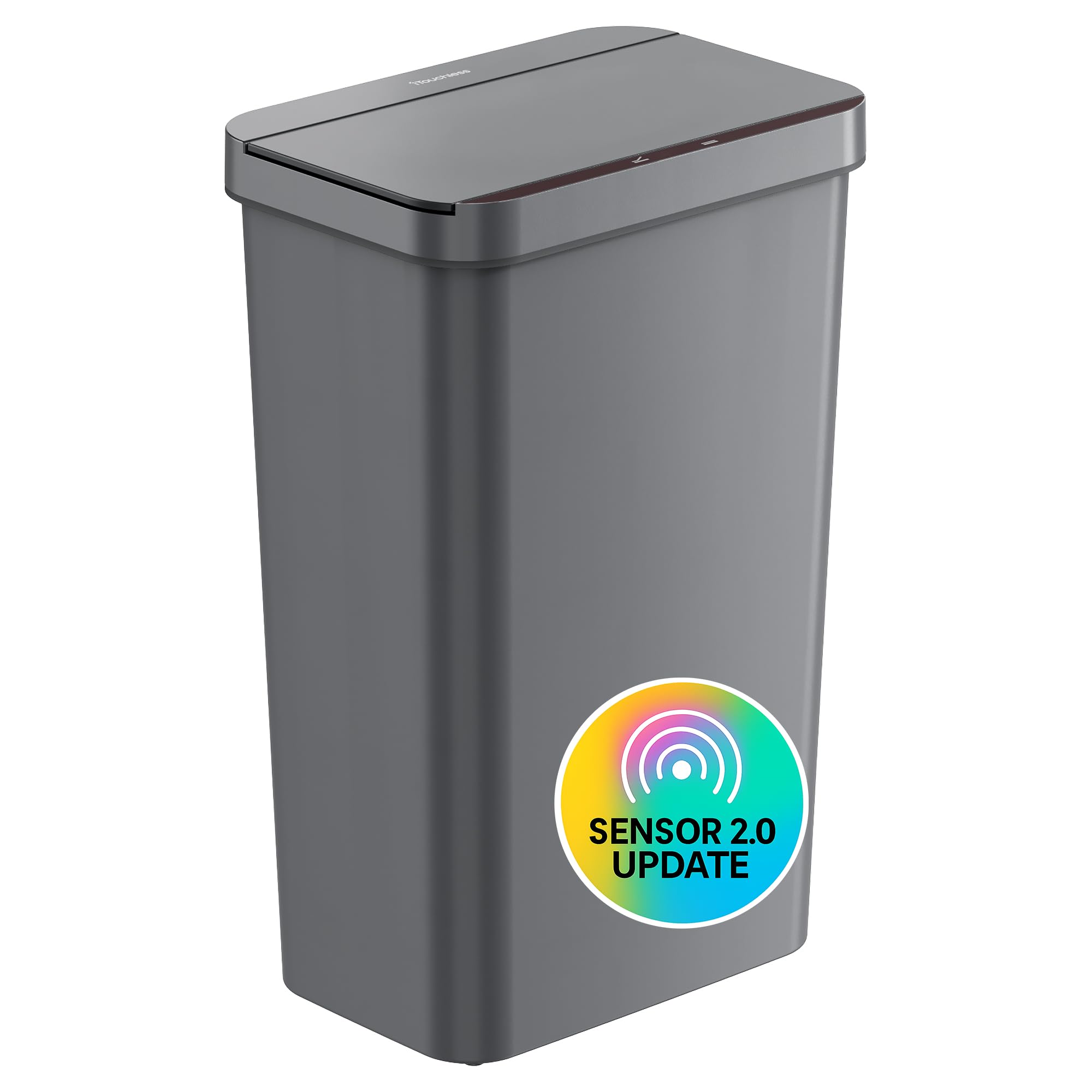 Photo 1 of ***BROKEN*** iTouchless 13.2 Gallon Prime Sensor 2.0 Technology Kitchen Trash Can, Slim Dent-Proof Gray Automatic Bin for Home Office Garage Business School, Plastic