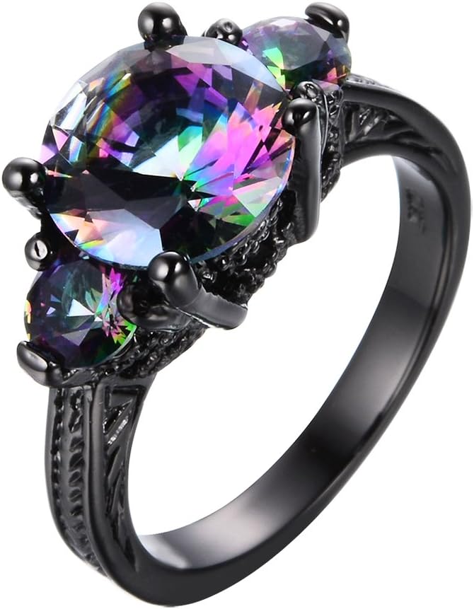 2016 New Mysterious Rainbow Topaz Ring,14KT Black Gold Wedding Rings