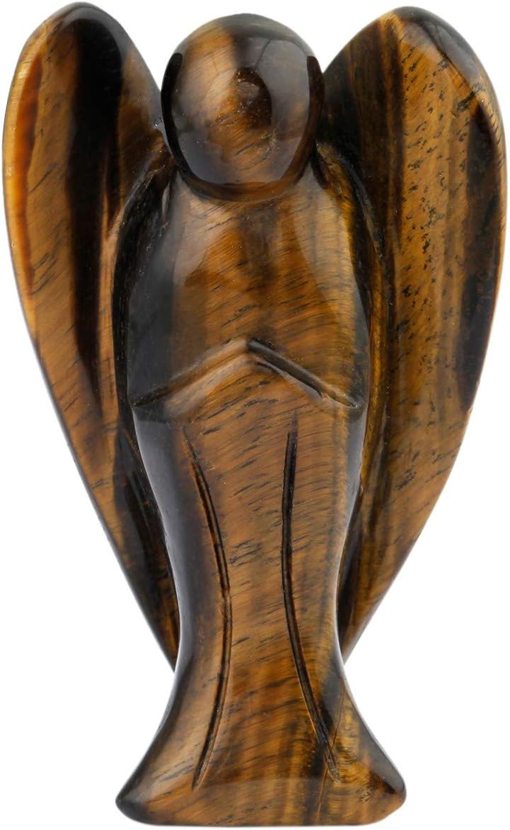 mookaitedecor 3 Inch Tiger’s Eye Crystal Guardian Angel Gemstone Carved Figurine Statue Home Office Ornament - Image 3