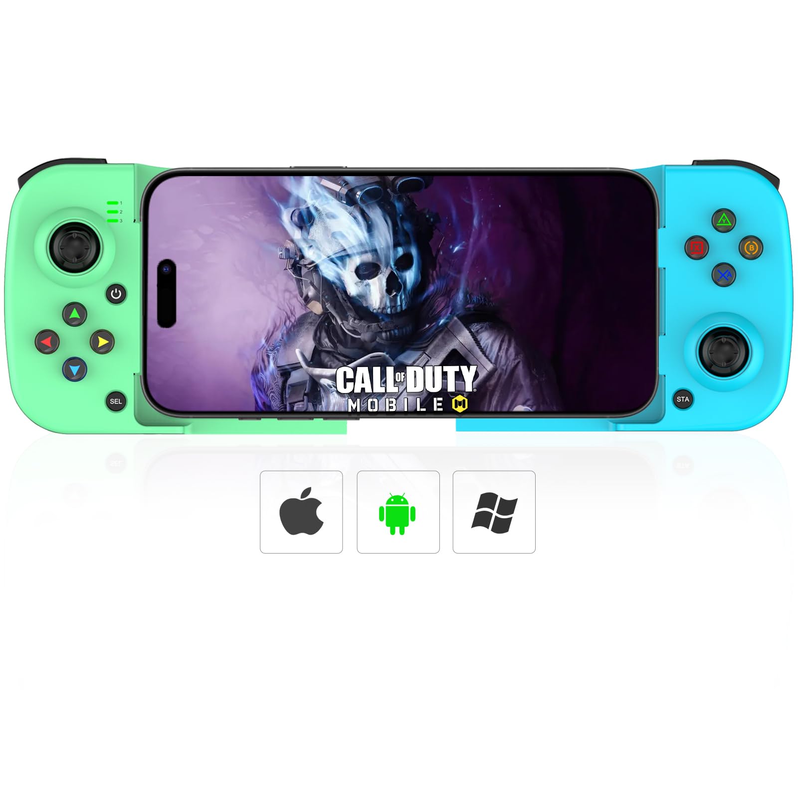 Megadream Mobile Game Controller Gamepad for iPhone iOS Android PC: Works with iPhone 16/15/14/13/12/11, iPad, Samsung Galaxy, TCL, Tablet, Call of Duty, Roblox - Directly Play (Blue+Green)