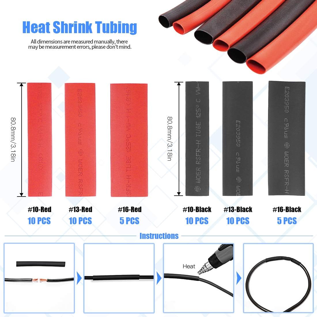 Glarks 100Pcs Copper Wire Lugs with Heat Shrink Set - Image 4