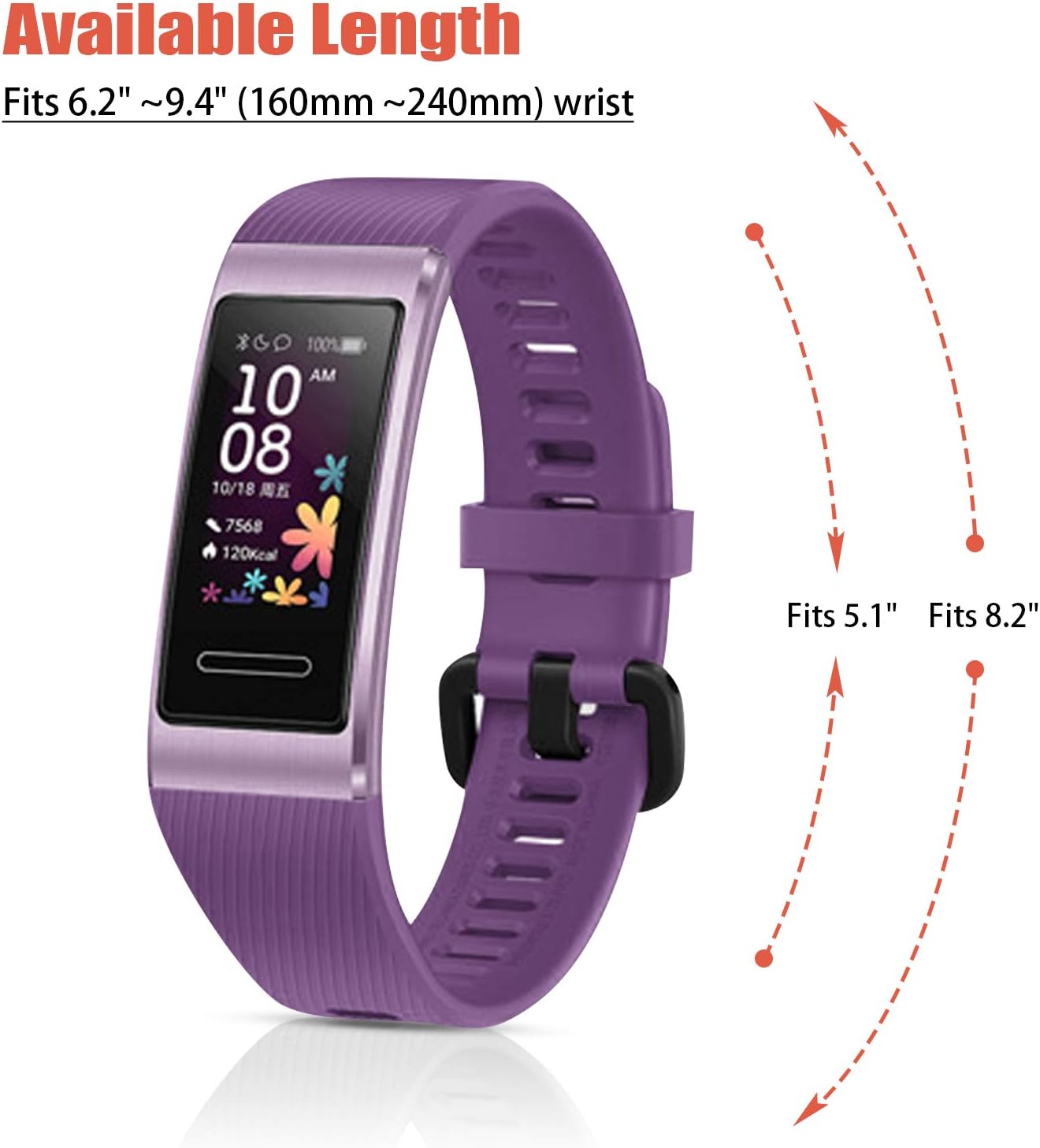 teyiwei Purple Soft Silicone Wrist Strap Compatible for Band 3 Pro Replacement Watch Band Bracelet Compatible with Band 4 Pro - Image 4