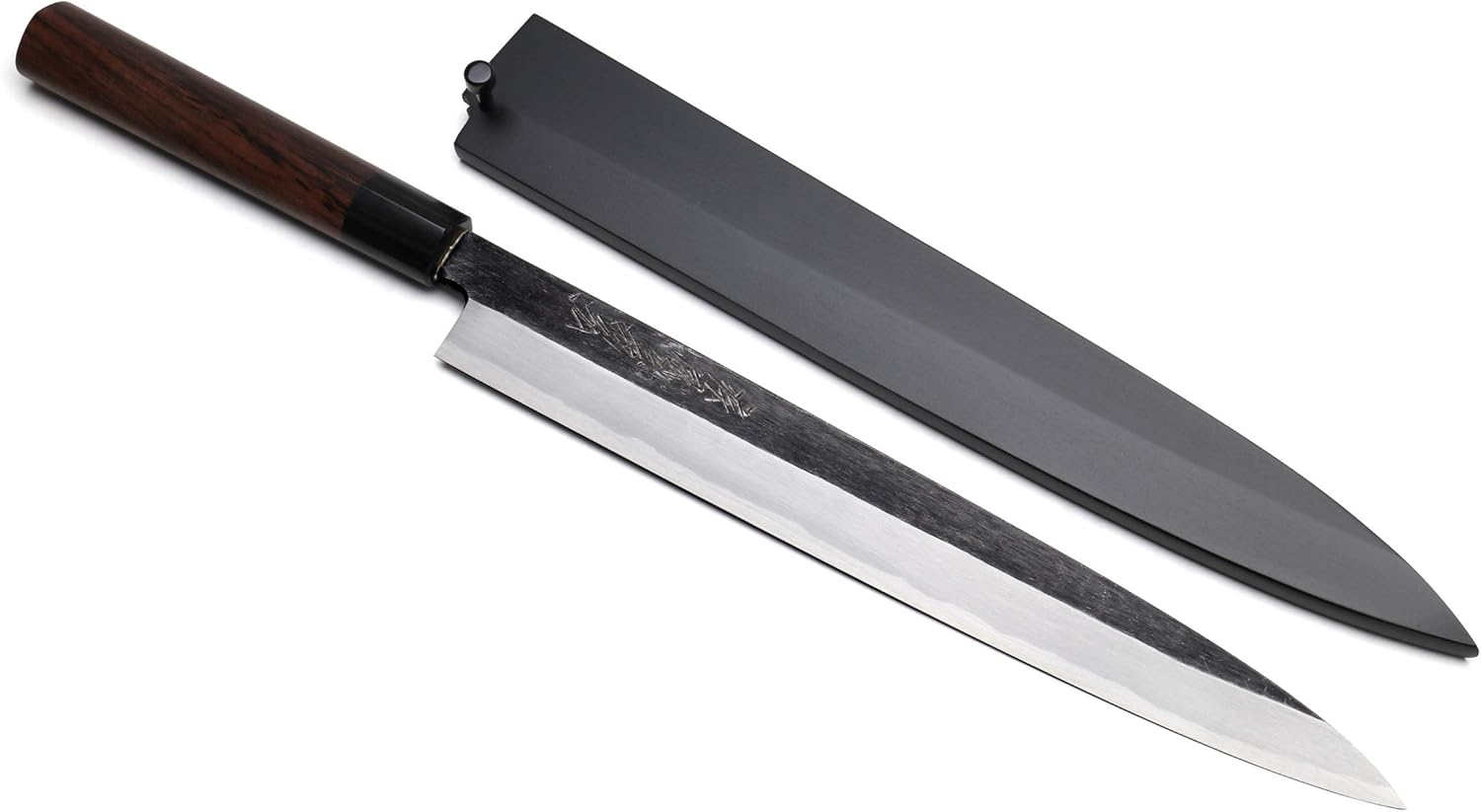 Yoshihiro Hongasumi White Steel Kurouchi Black Forged Yanagi Sushi Sashimi Japanese Knife Rosewood Handle with Nuri Saya Cover (11.8'' (300mm))