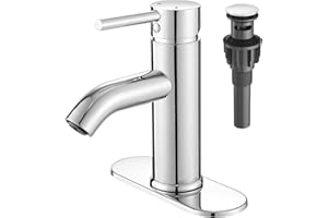 VOTON Chrome Bathroom Faucets 1 Hole, Stainless Steel Bathroom Sink Faucet with Metal Pop up Drain, Lavatory Faucet for Bathroom Sink