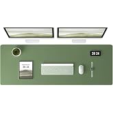Aothia Leather Desk Pad Protector - Large Mouse Pad, Office Desk Mat, Non-Slip PU Leather Desk Blotter, Laptop Desk Pad, Waterproof Desk Writing Pad for Office and Home (Olive Green, 38" x 13.7")