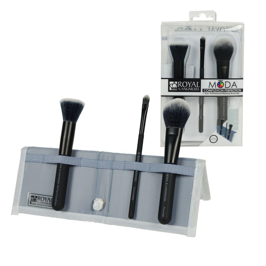 Royal & Langnickel MODA Complexion Perfection Makeup Brush Flip Kit, Black, 4 Piece