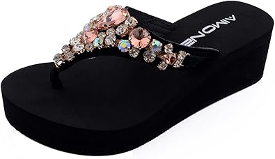 black rhinestone flip flops