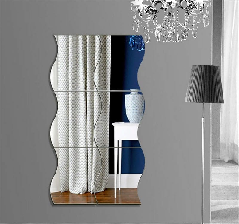 MCLEULLA 6PCS 3D Wavy Mirror Wall Stickers Acrylic DIY Home Decor Sheet Plastic