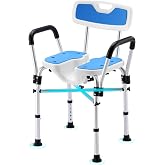 U-Shaped Shower Chair for Inside Shower, Adjustable Chair with Arms &amp; Back | FSA/HSA Eligible, 600lb Capacity, Crossbar Design, Adjustable Height, Tool-Free, Non-Slip Bath Chair for Elderly and Disabled