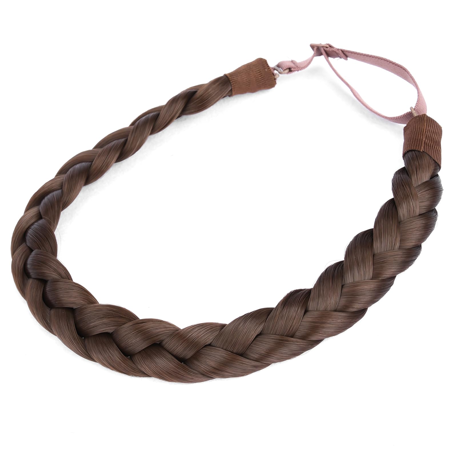 BOBIYA 3 Strand Synthetic Hair Braided Headband Classic Chunky Wide Plaited Braids Elastic Stretch Hairpiece for Women Girl Beauty Accessory (Dark Medium Brown)