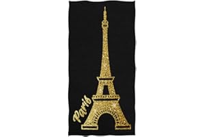 Naanle Beautiful Golden Shiny Eiffel Tower Print Soft Large Hand Towels for Bathroom, Hotel, Gym and Spa (16" x 30",Black)