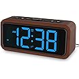 Netzu Wooden Alarm Clock, Loud Digital Clock with 5 Volumes, 12 Ringtones, Manual DST, Snooze Plug-in Alarm Clock for Heavy Sleepers Bedroom Bedside Living Room Office Wood Decor (Blue)