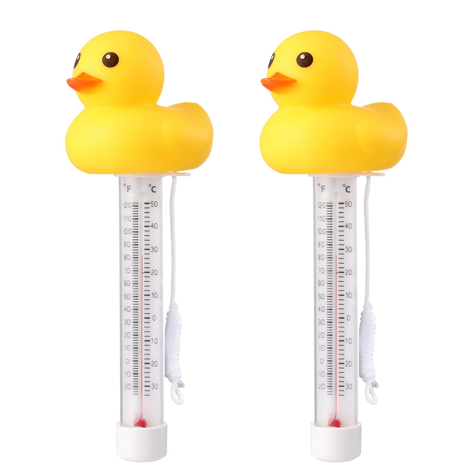 2 Packs Floating Pool Thermometer, Cute Yellow Duck Design Accurate Readings for Water Temperature, Shatter Resistant with String for Aquarium Thermometer for Outdoor & Indoor