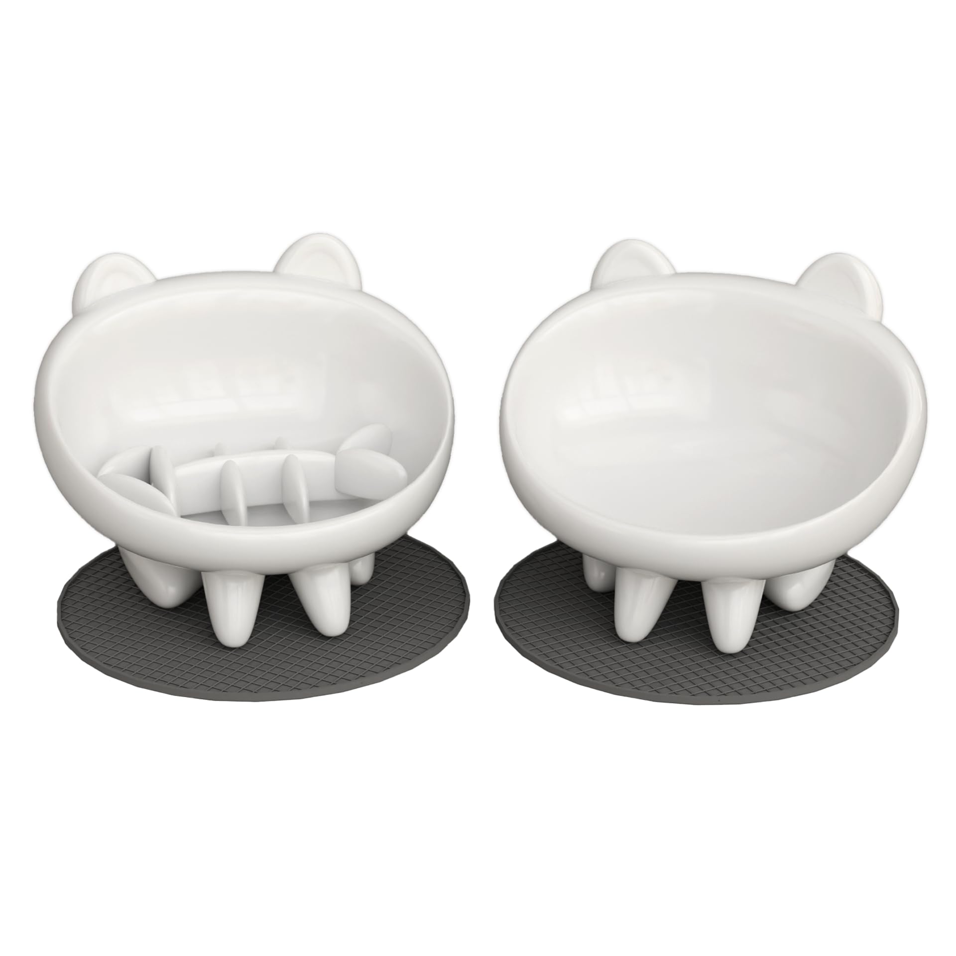 Photo 1 of 2 Pack Elevated Slow Feeder Cat Bowls – Whisker-Friendly Tilted Ceramic Bowls Anti Vomiting, Raised Feeding Station with Anti Slip Mat, Ideal for Senior Cats & Small Dogs