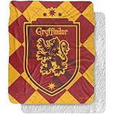 Harry Potter Blanket, 50"x60", Gryffindor Plaid Sigil Silky Touch Sherpa Back Super Soft Throw Blanket