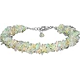 CRYSTALIS Natural Ethiopian Opal Beads Braided Rope Bracelet, Chips Nuggets Beaded Gemstones, Chakra Healing Stones, Gift Giving Womens Jewelry, 925 Sterling Silver Bracelet 8 inch
