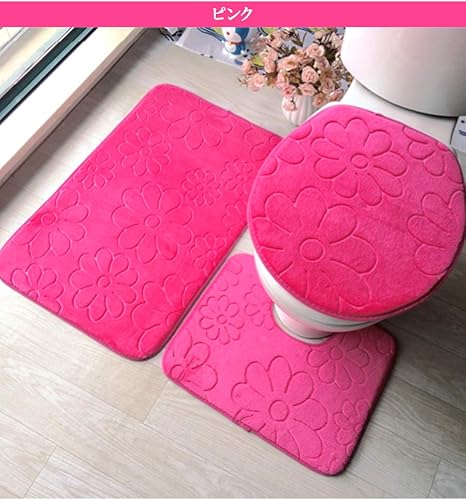 Amazon Co Jp トイレ バス3点セット バスマット トイレマット トイレのふたカバー バスルームマット 足ふきマット お風呂マット ユニットバス ピンク ホビー