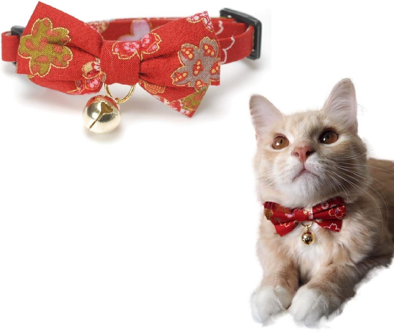 Necoichi Kimono Bow Tie Cat Collar (Red) Clothing