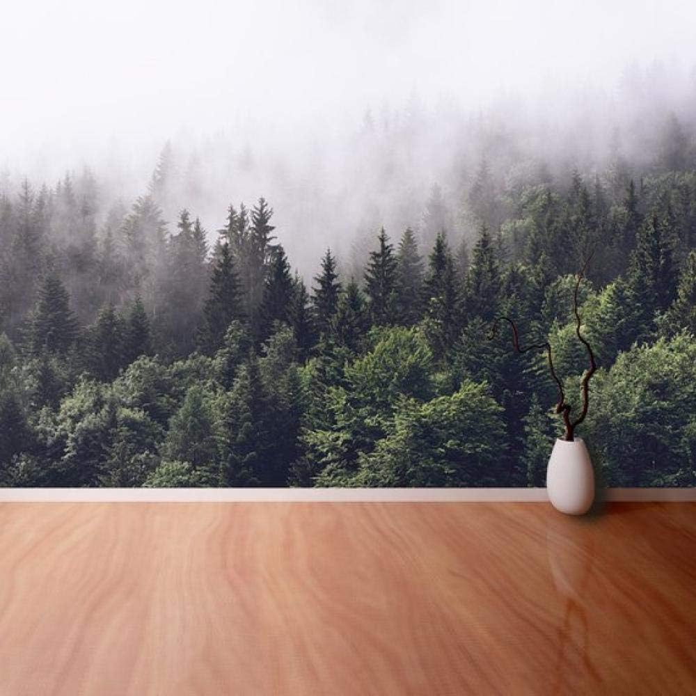 Mountain Foggy Forest Canvas Photo Wallpaper | Wallcovering Forested Mountain Slope in Low Lying Cloud with The Evergreen Custom Silk Cloth Send Glue 200x140cm