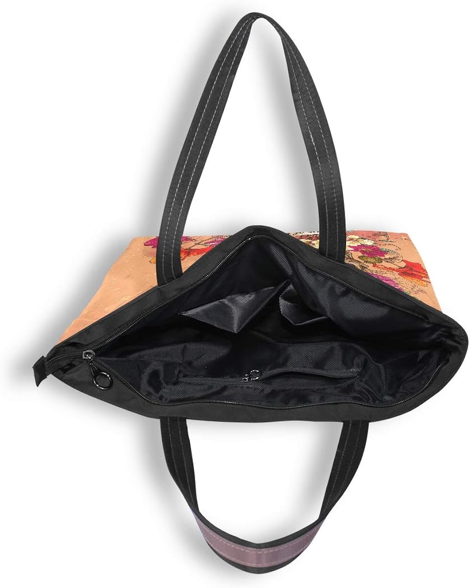 Mnsruu Women Zipper Handbag,Large Top Tote Shoulder Bag Casual Shopping Bag,M (Skull And Flowers Day Of The Dead) - Image 4