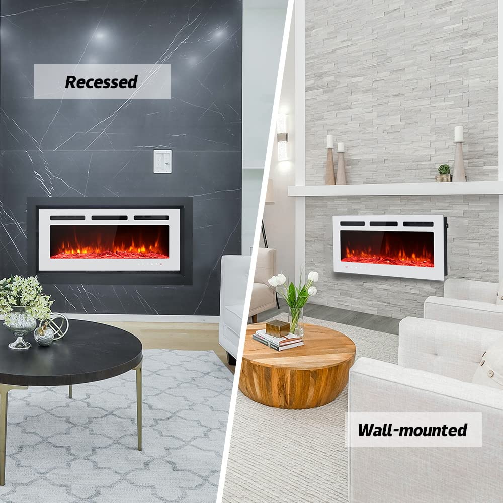 Maxhonor Chimenea eléctrica con insertos, calentador independiente para sala de estar, chimenea flotante con 12 colores LED con leños y piedras, calentadores espaciales para uso en interiores, 1500 W/750 W, blanco, 40 pulgadas Maxhonor Chimenea eléctrica con insertos, calentador independiente para sala de estar, chimenea flotante con 12 colores LED con leños y piedras, calentadores espaciales para uso en interiores, 1500 W/750 W, blanco, 40 pulgadas