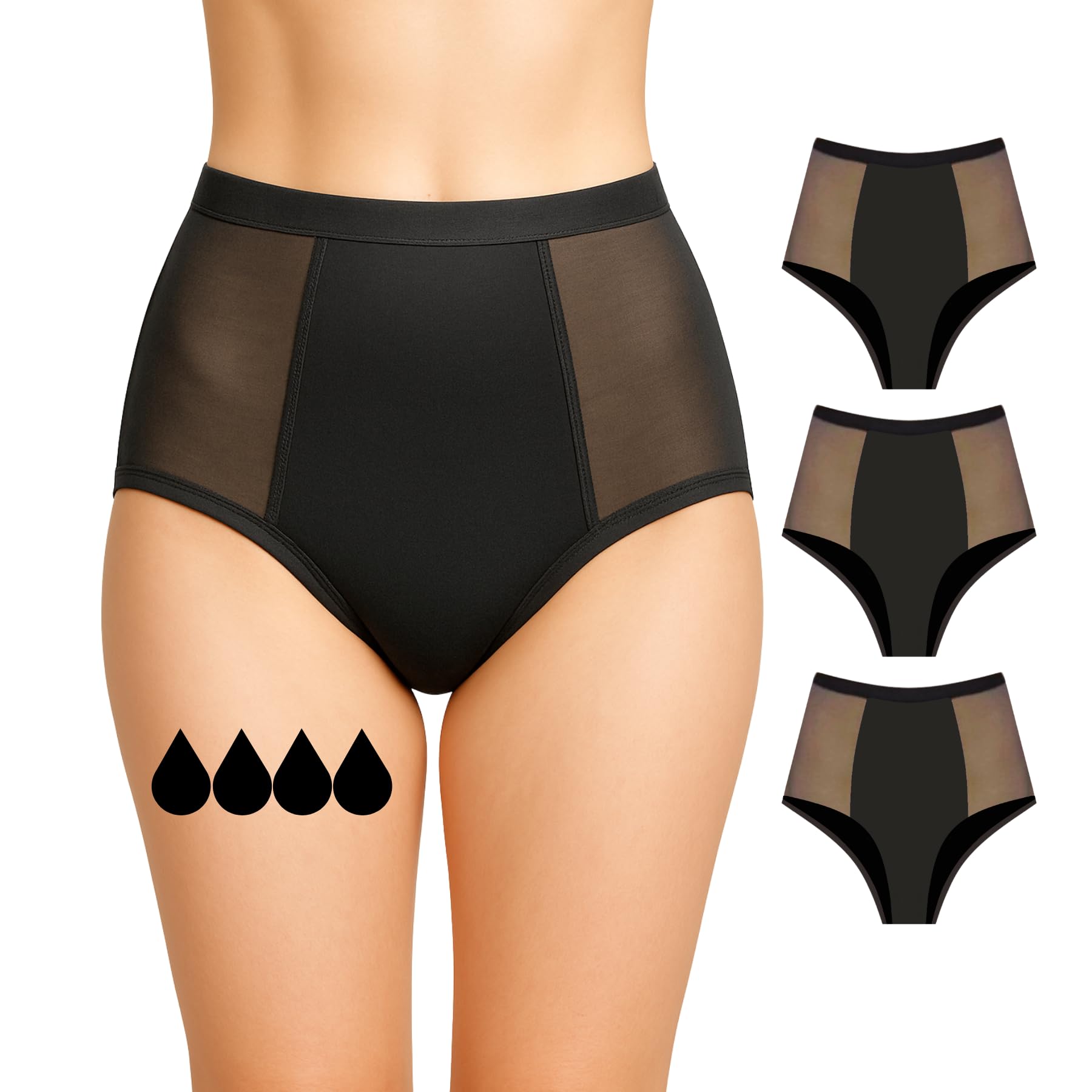 NoBlood Period Pants Heavy Flow for Women and Teenage Girls - Washable - Cotton - Eco-friendly - Menstrual Underwear - Absorbent Periods Undies - Womens Teens Girl (Eleen-Pack, S)