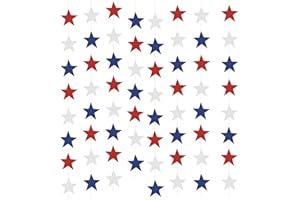Yzurbu 4th of July Decorations, Red White & Blue Decorations, 78ft Patriotic Star Garland, 6 Strings Star Streamers Banner Hanging Decoration, Labor Day, Patriot Day, Memorial Day, Party Decor