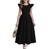 Kilottor Girl's Dress Summer Boho Floral Flutter Sleeve Party Casual A Line Vacation Maxi Dress 9-14 Years