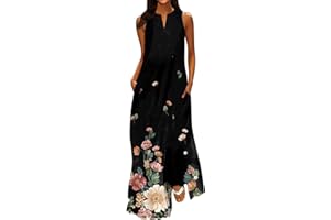 ZEFOTIM Maxi Dresses for Women 2023 Vintage Sleeveless Casual Floral V Neck Dress Wedding Gueste Party Dresses
