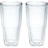 Tervis Clear & Colorful Tabletop Made in USA Double Walled Insulated Tumbler Travel Cup Keeps Drinks Cold & Hot, 24oz - 2pk, Clear